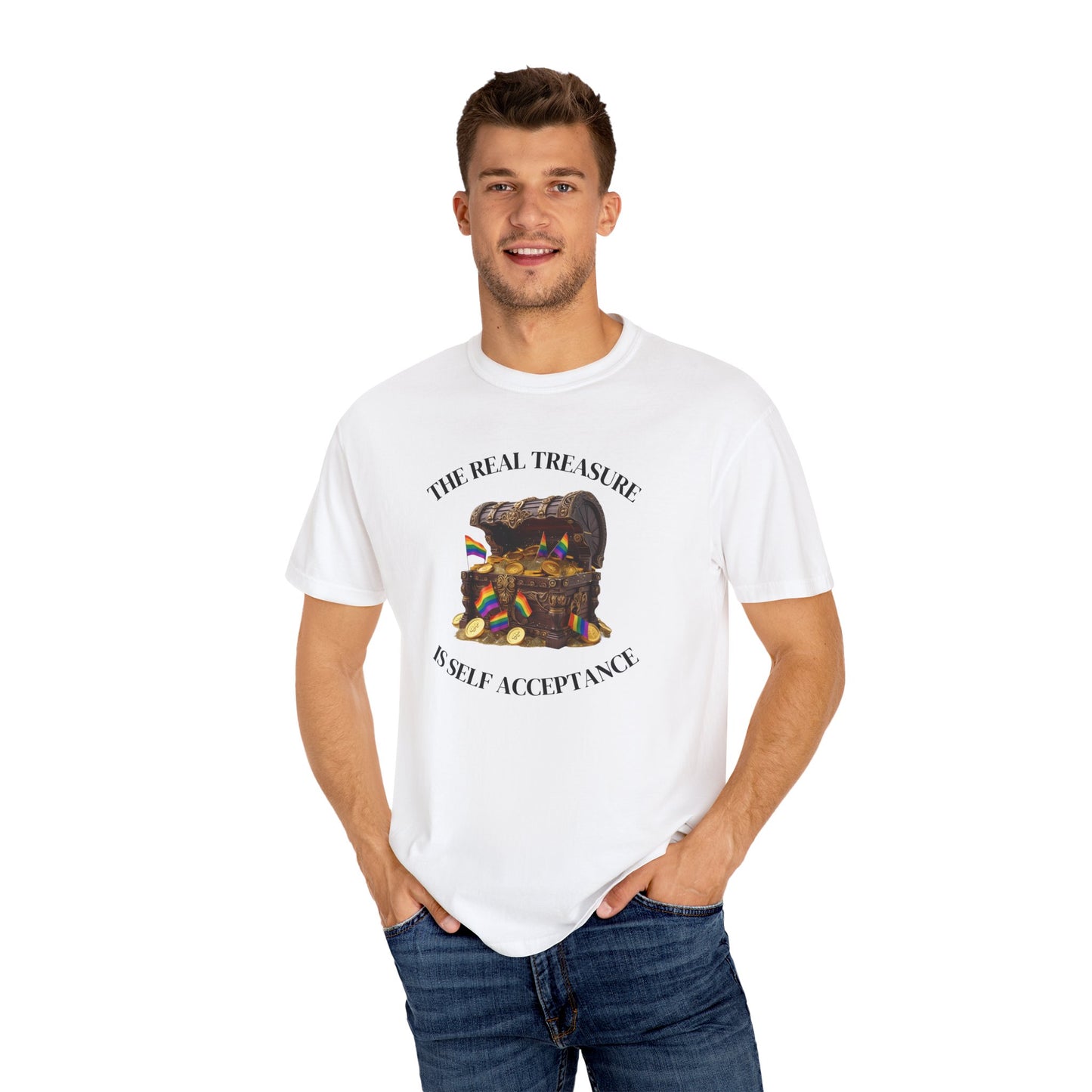 Self Acceptance Treasure T-Shirt, Unisex Garment-Dyed Top, Inspirational Tee, Gift for Friends, Mental Health Awareness