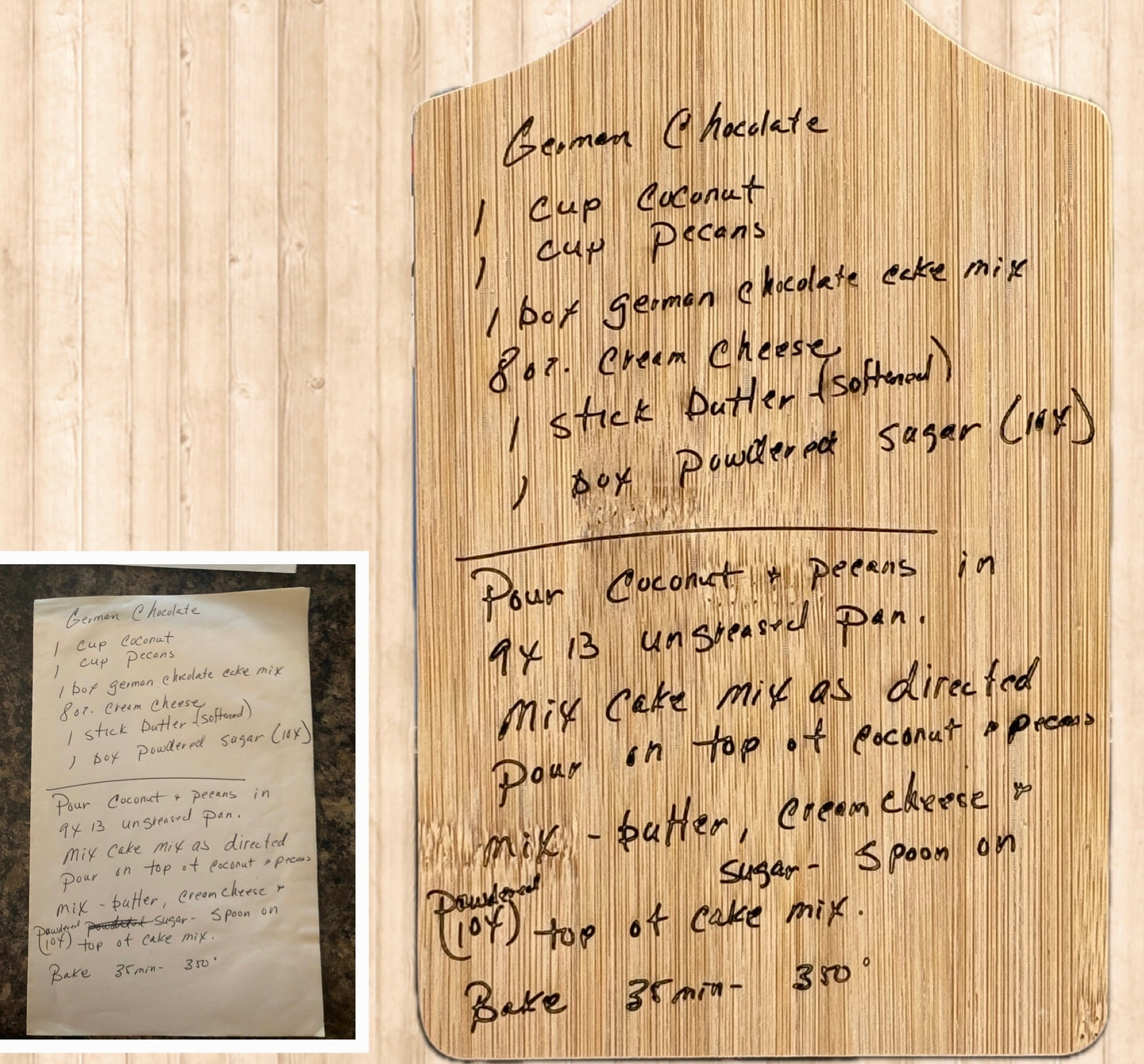 Custom Laser Engraved Cutting Board – Transform a Handwritten Recipe or Letter into Lasting Art!