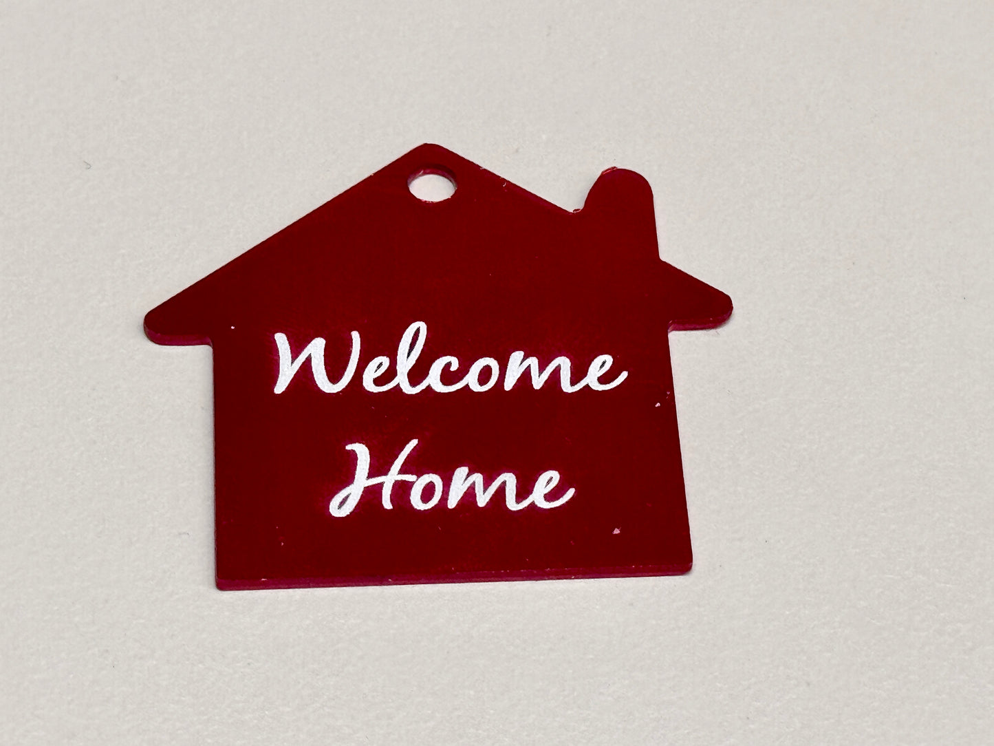 Custom Laser Engraved Red House-Shaped Keychain Tag – Personalized Keychain for New Homeowners
