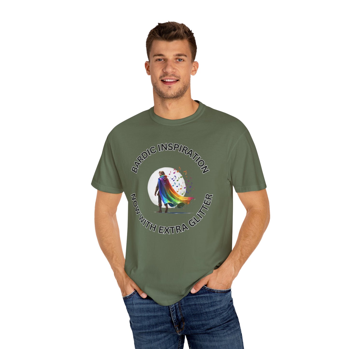 Bardic Inspiration Glitter T-shirt - Unisex Casual Wear, LGBTQ+ Pride, Gift for Creative Souls, Fun Festival Top, Music Lover Shirt