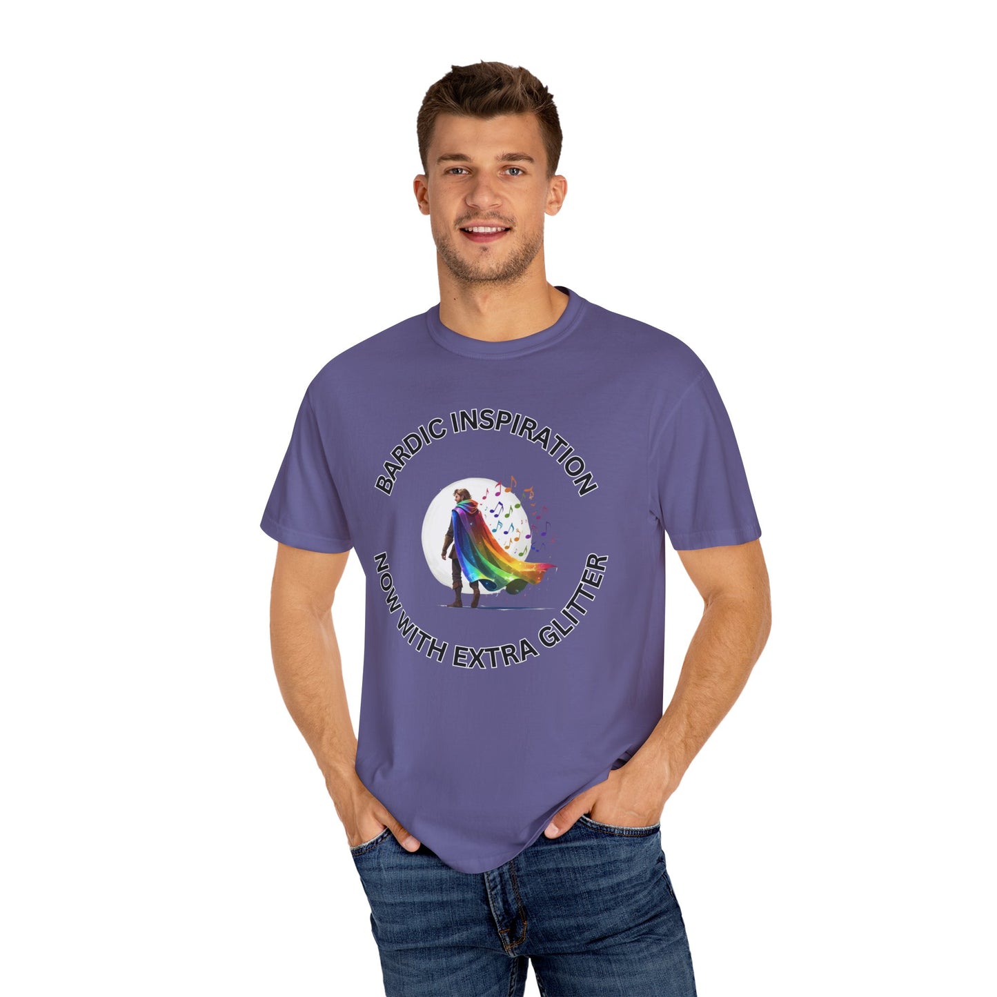 Bardic Inspiration Glitter T-shirt - Unisex Casual Wear, LGBTQ+ Pride, Gift for Creative Souls, Fun Festival Top, Music Lover Shirt