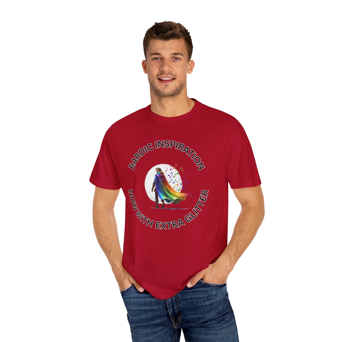 Bardic Inspiration Glitter T-shirt - Unisex Casual Wear, LGBTQ+ Pride, Gift for Creative Souls, Fun Festival Top, Music Lover Shirt