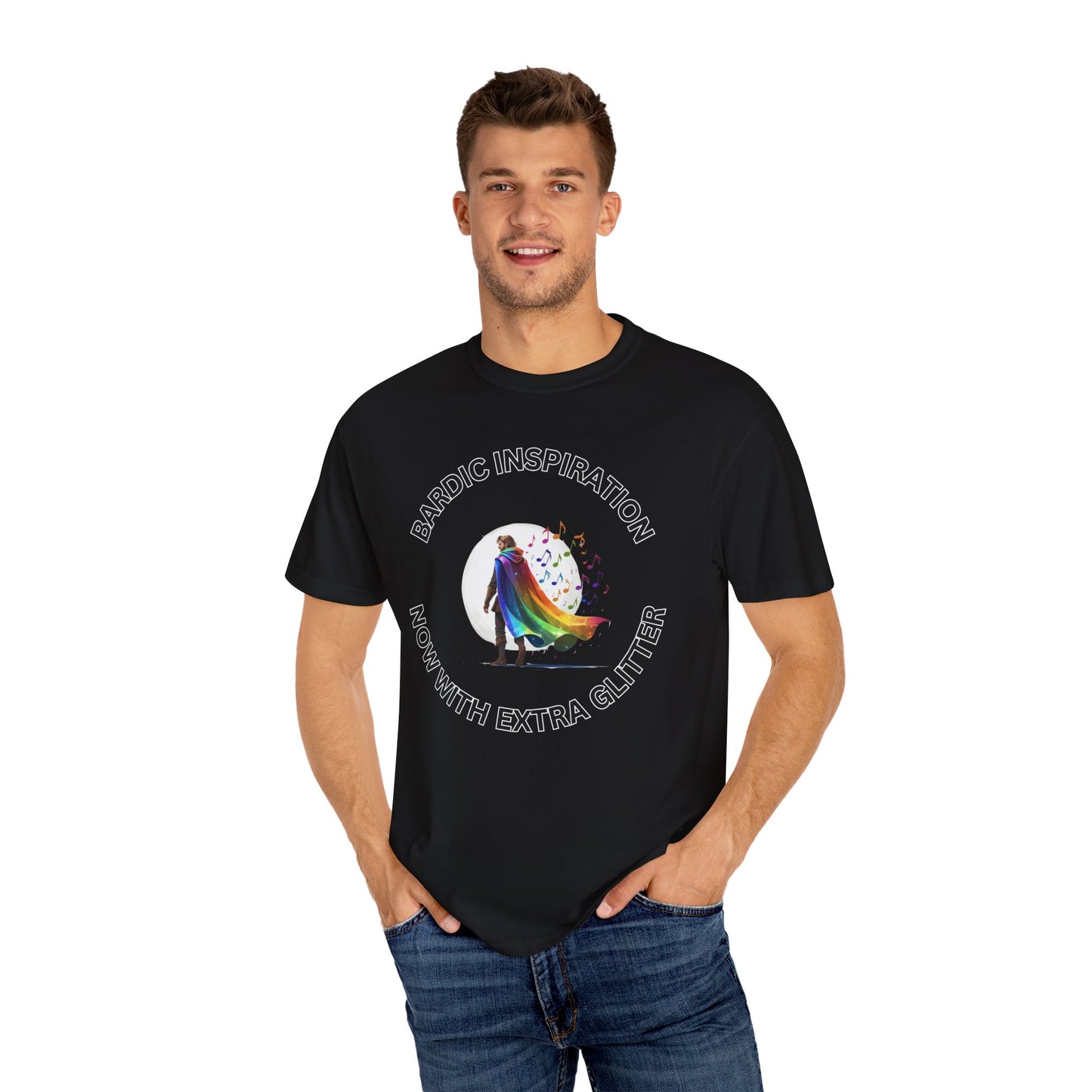 Bardic Inspiration Glitter T-shirt - Unisex Casual Wear, LGBTQ+ Pride, Gift for Creative Souls, Fun Festival Top, Music Lover Shirt