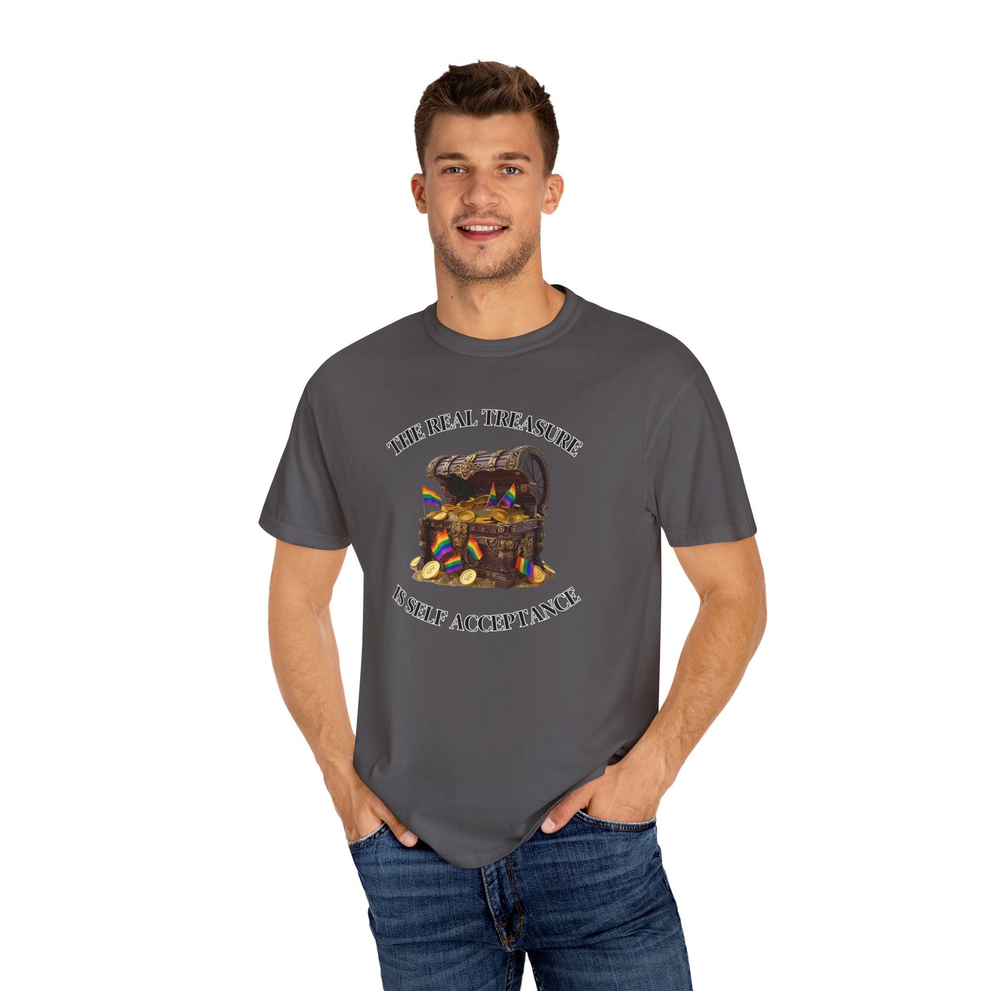 Self Acceptance Treasure T-Shirt, Unisex Garment-Dyed Top, Inspirational Tee, Gift for Friends, Mental Health Awareness