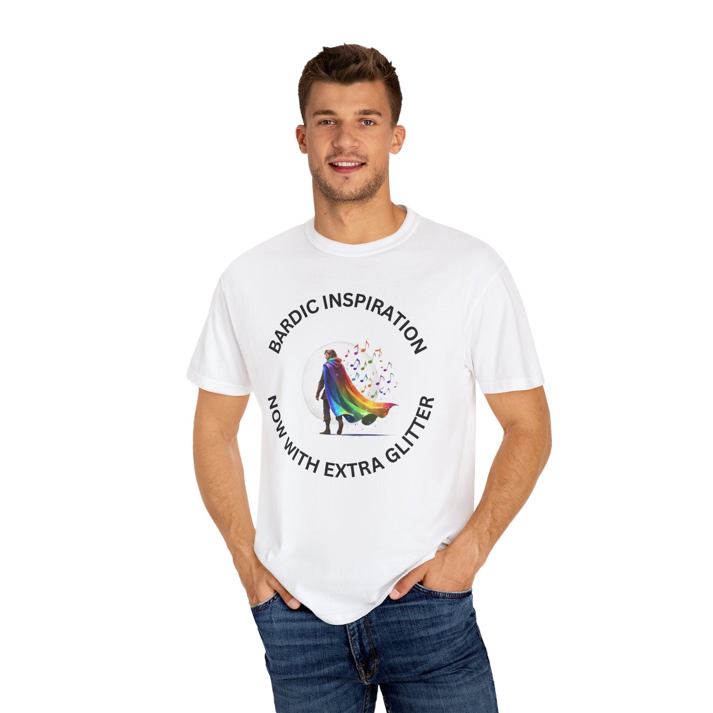 Bardic Inspiration Glitter T-shirt - Unisex Casual Wear, LGBTQ+ Pride, Gift for Creative Souls, Fun Festival Top, Music Lover Shirt