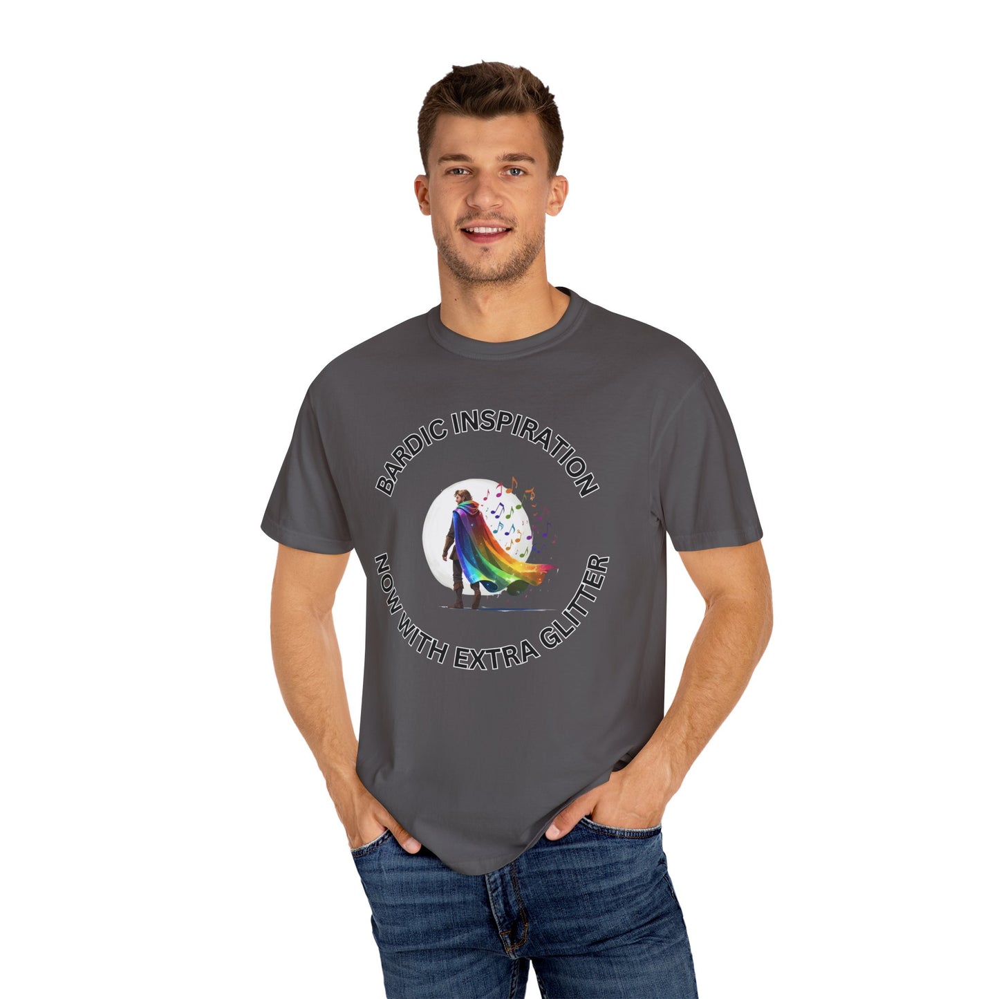 Bardic Inspiration Glitter T-shirt - Unisex Casual Wear, LGBTQ+ Pride, Gift for Creative Souls, Fun Festival Top, Music Lover Shirt