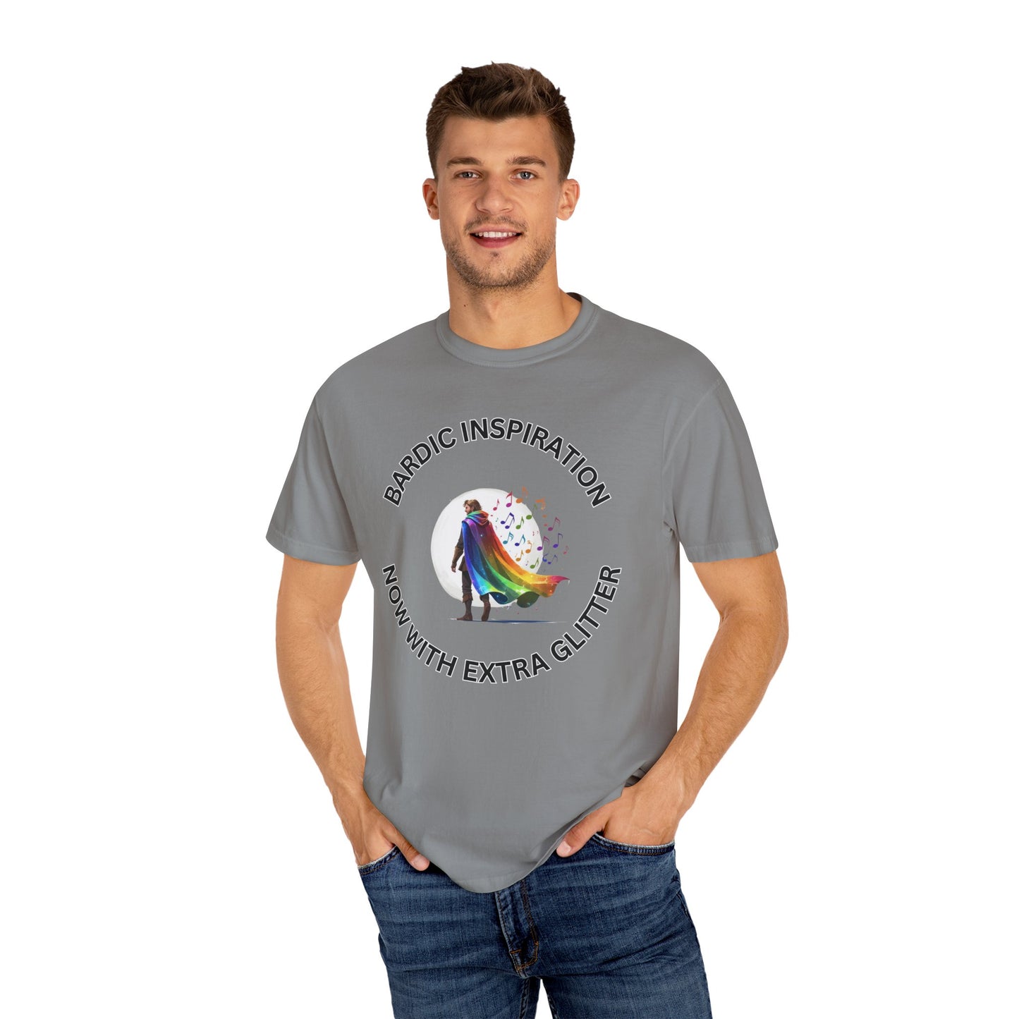 Bardic Inspiration Glitter T-shirt - Unisex Casual Wear, LGBTQ+ Pride, Gift for Creative Souls, Fun Festival Top, Music Lover Shirt
