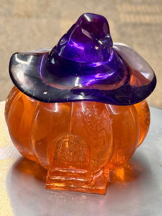 Pumpkin Witch House Jar – 3.5" x 3.5" Resin Jar with Witch Hat Lid – Perfect for Painting!