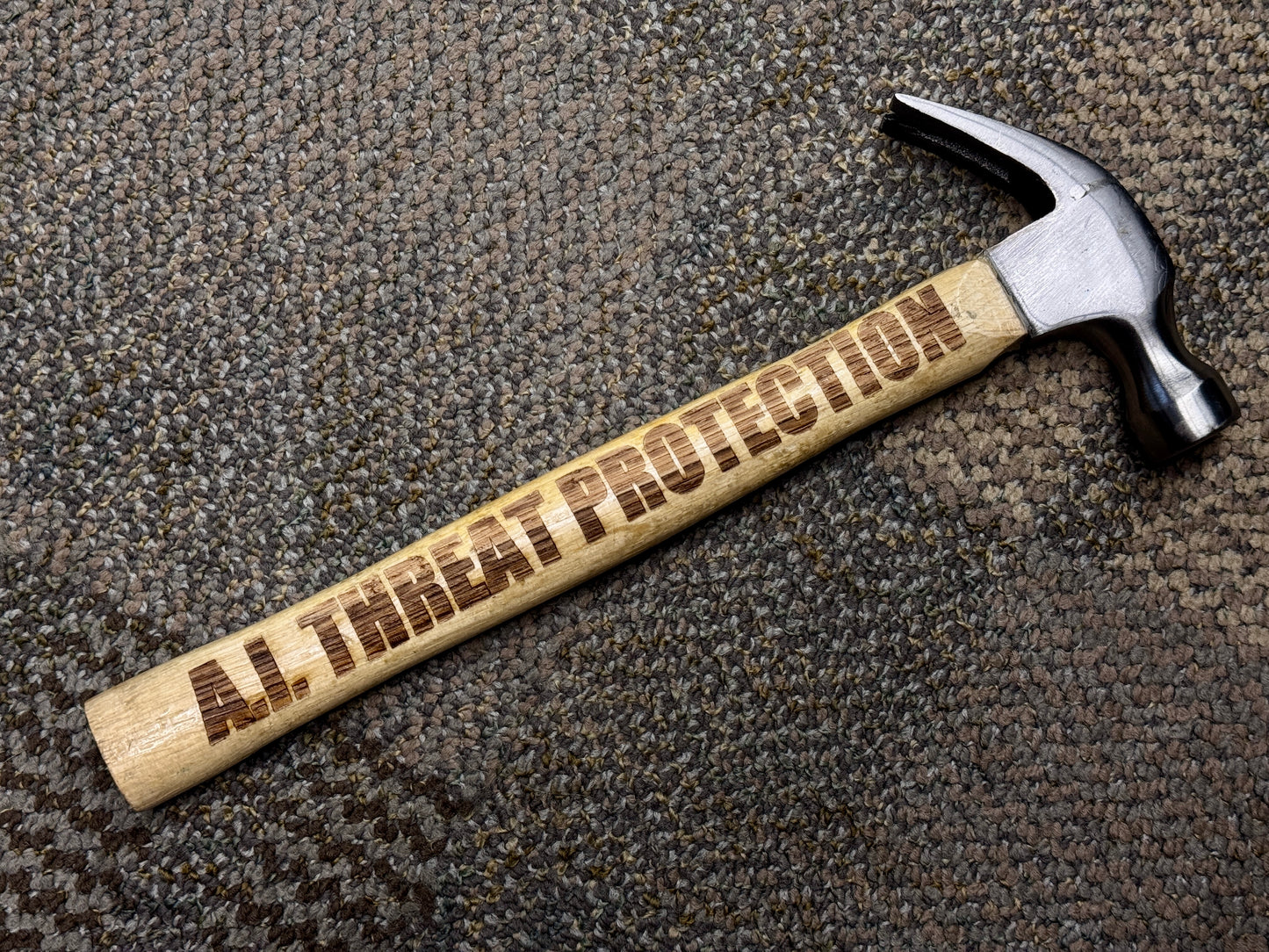 Custom Engraved Hammer – "A.I. THREAT PROTECTION" – Unique and Fun Gift!