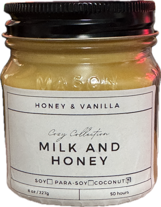 Milk and Honey Candle | Sweet Honey & Vanilla Blend | 8oz & 16oz Mason Jar or Wax Melts