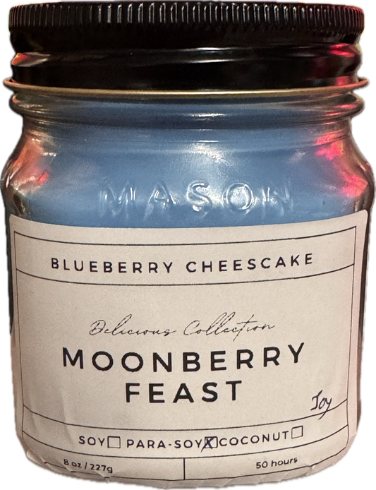 Moonberry Feast Candle | Blueberry Cheesecake Scent | 8oz & 16oz Mason Jar or Wax Melts