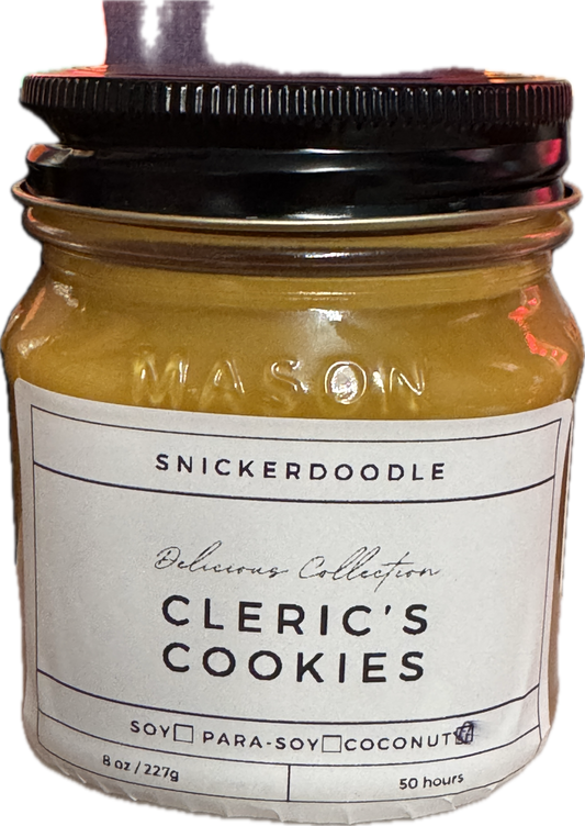 Cleric's Cookies Candle | Snickerdoodle Cookie Scent | 8oz & 16oz Mason Jar or Wax Melts