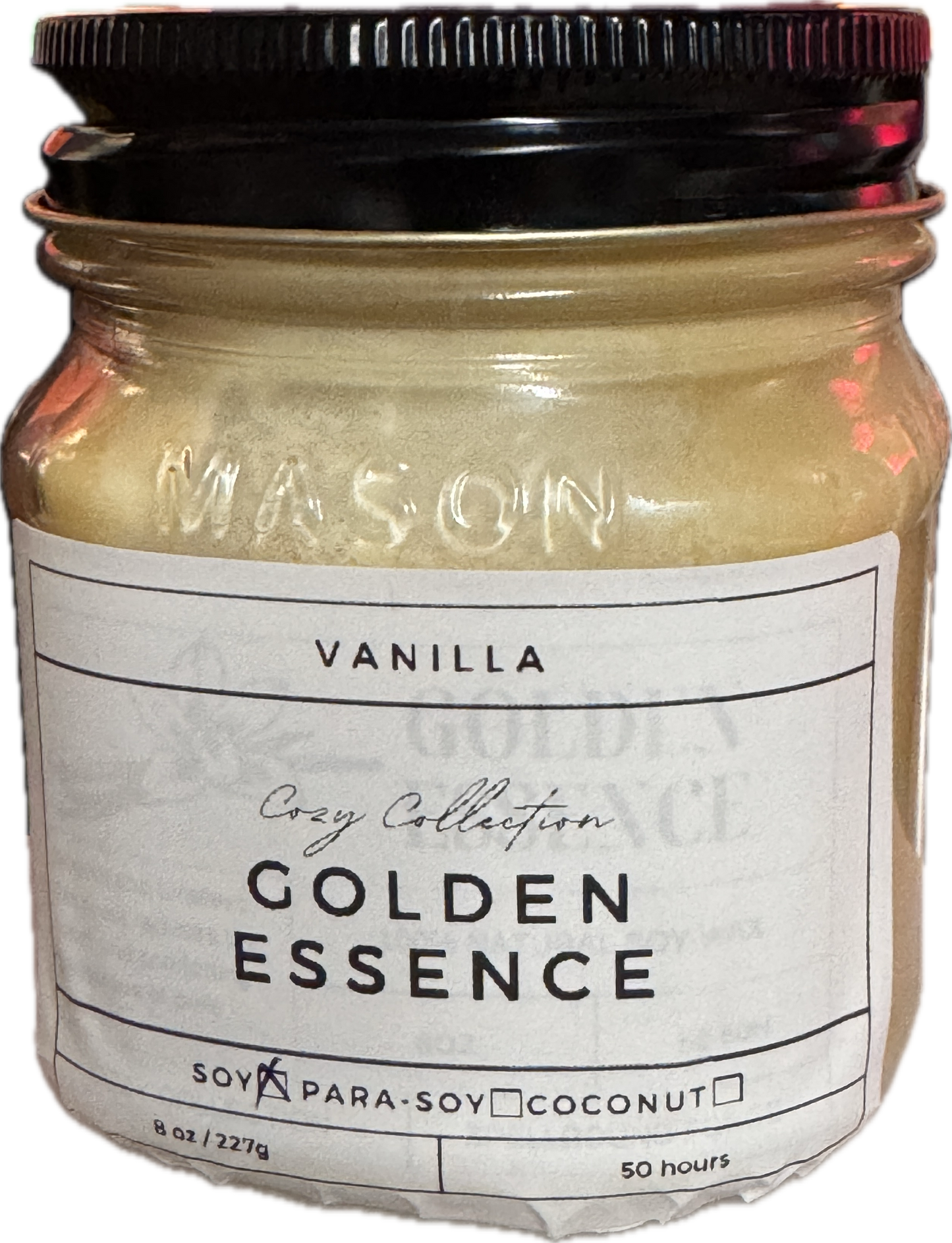 Golden Essence Candle | Cozy Vanilla Scent | 8oz & 16oz Mason Jar or Wax Melts