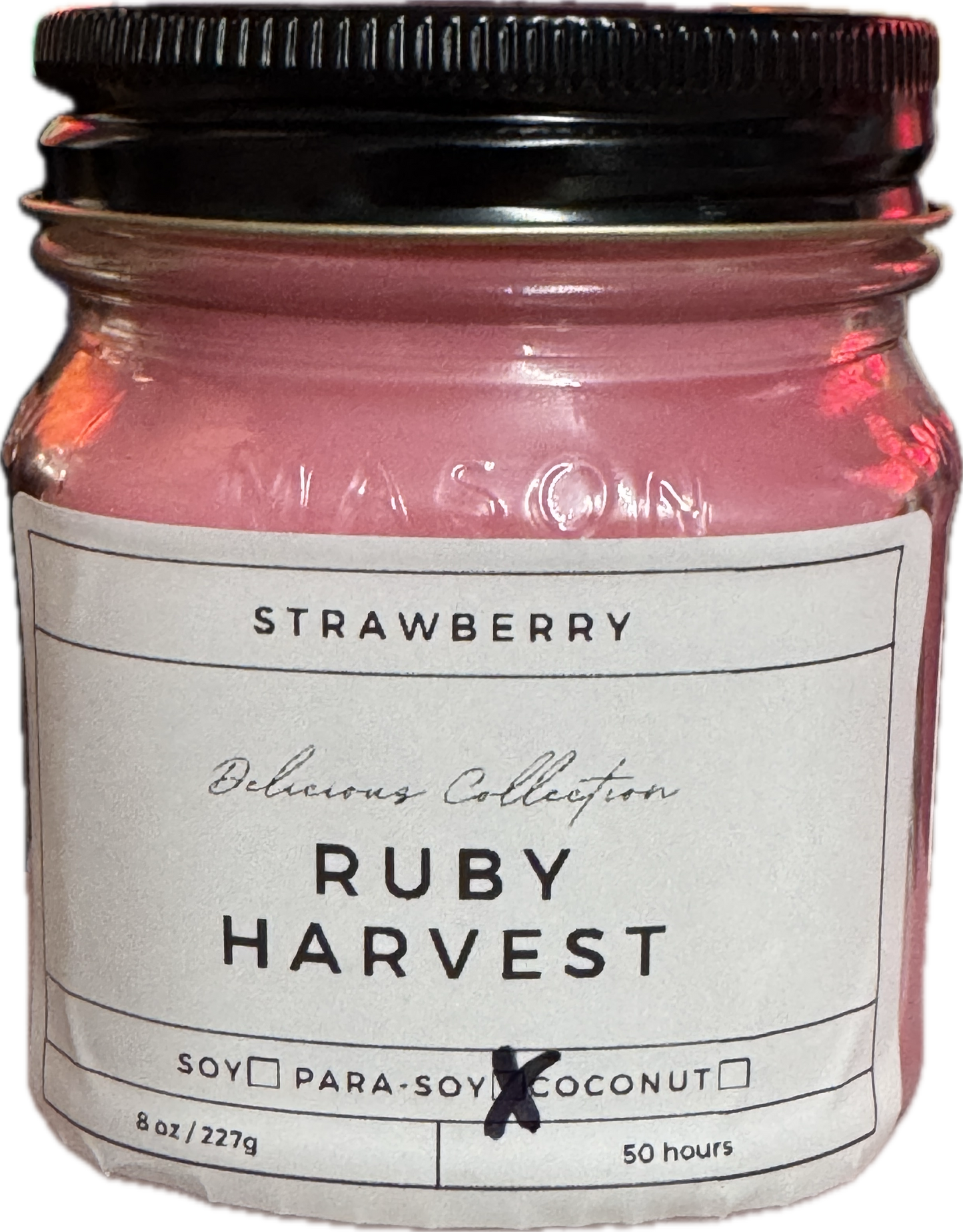 Ruby Harvest Candle | Sweet Strawberry Scent | 8oz & 16oz Mason Jar or Wax Melts