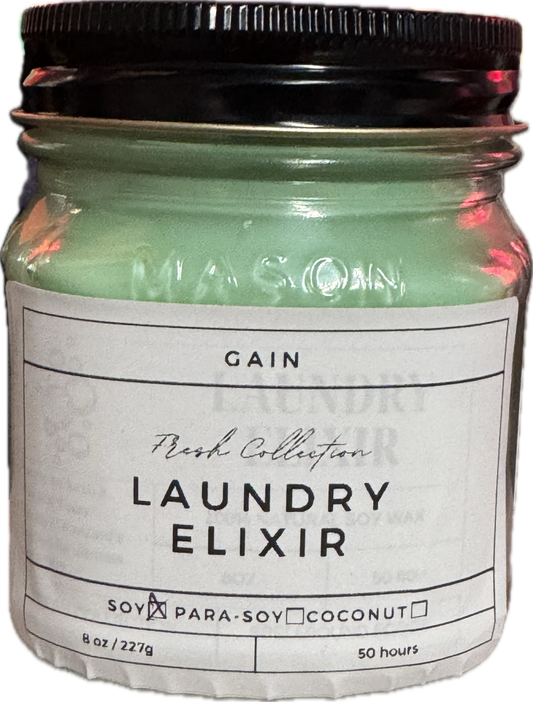 Laundry Elixir Candle | Fresh Laundry Detergent Scent | 8oz & 16oz Mason Jar or Wax Melts