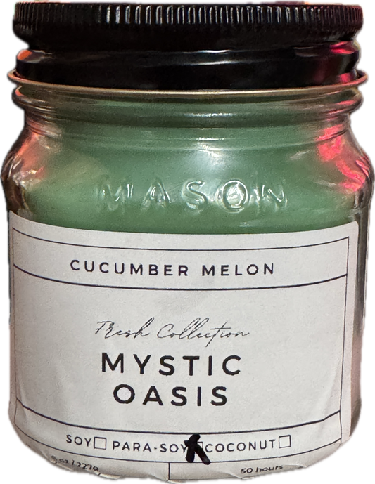 Mystic Oasis Candle | Cucumber Melon Scent | 8oz & 16oz Mason Jar or Wax Melts